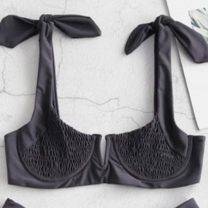 Smocked Tie Shoulder Bikini Top